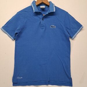 Lacoste Boys Youth 14 Polo Collared Shirt Blue Large Crocodile Logo Pique Cotton